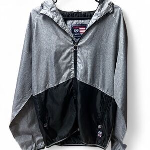 🖤✨ PHAT FARM Metallic Silver Black Hooded Windbreaker Jacket Full Zip L ✨🖤